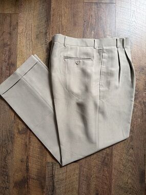 Bachrach Beige Pleated Men's Dress Pants